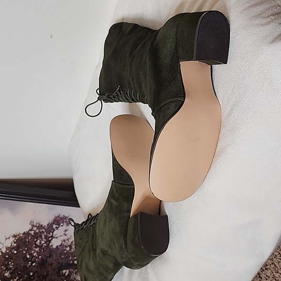 NEW Colin Stuart Victoria Secret Green Lace Up Moto Combat Boots Bohemian Army - Picture 6 of 14